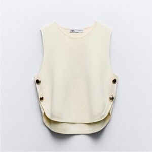 Zara Ivory Sleeveless Top with Side Buttons